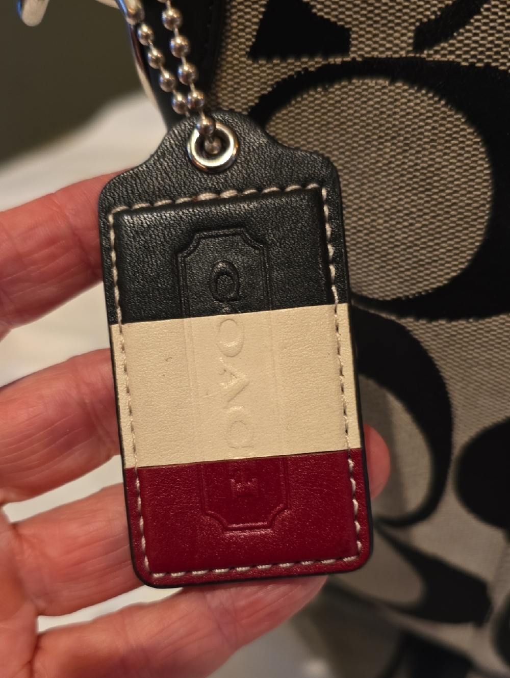 Coach Canvas Shoulder Bag in Red, Tan, Cream & Black. 14'W × 11' Tall. - Picture 5 of 16